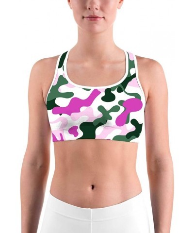 Women's Racerback Print Sport Bra - Fitness Support Workout Running Bras Pink Camo $12.50 Lingerie