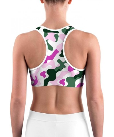 Women's Racerback Print Sport Bra - Fitness Support Workout Running Bras Pink Camo $12.50 Lingerie