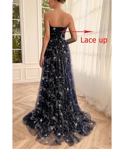 Women's Sparkle Starry Tulle Prom Dresses Strapless Slit Formal Evening Party Gowns Hunter Green $32.25 Dresses