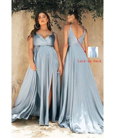 Women's Spaghetti Straps High Slit Bridesmaid Dresses Long V-Neck Evening Gowns with Pockets Blue $40.32 Dresses