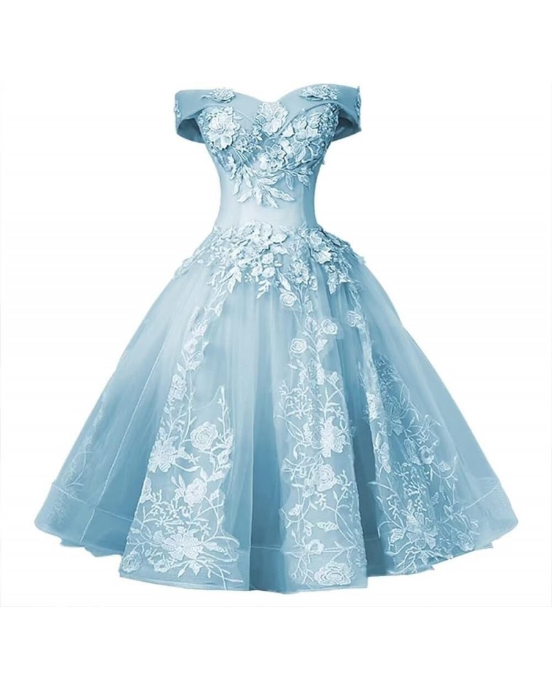 Women's Tulle Lace Appliques Prom Dress Off The Shoulder Mini Dress Short Dresses Cocktail Dresses for Teens Sky Blue $38.99 ...