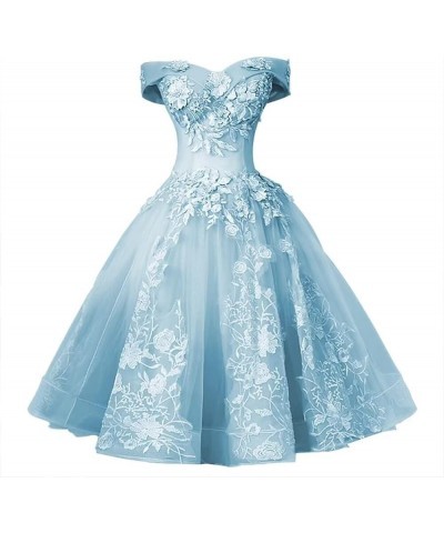 Women's Tulle Lace Appliques Prom Dress Off The Shoulder Mini Dress Short Dresses Cocktail Dresses for Teens Sky Blue $38.99 ...