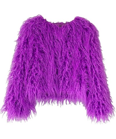 Vintage Women's Fluffy Faux Fur Jackets with Long Sleeve,Winter Warm Outwear Parka Coat Purple $17.58 Jackets