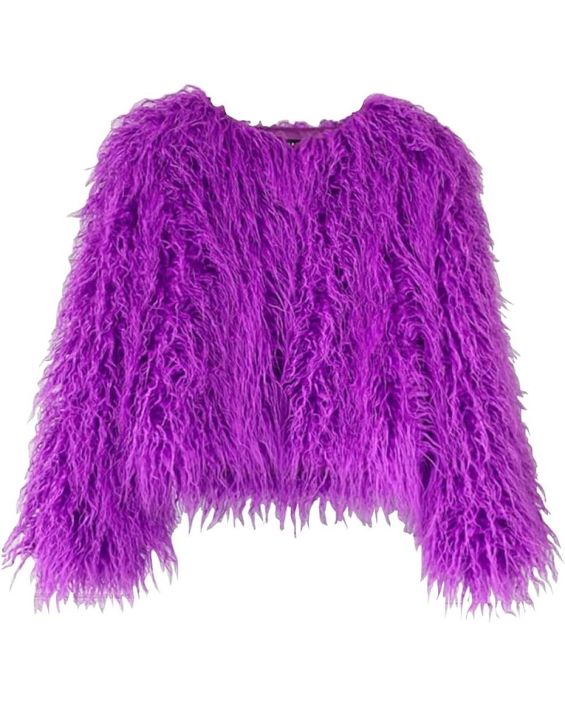 Vintage Women's Fluffy Faux Fur Jackets with Long Sleeve,Winter Warm Outwear Parka Coat Purple $17.58 Jackets