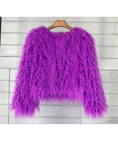 Vintage Women's Fluffy Faux Fur Jackets with Long Sleeve,Winter Warm Outwear Parka Coat Purple $17.58 Jackets