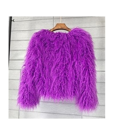 Vintage Women's Fluffy Faux Fur Jackets with Long Sleeve,Winter Warm Outwear Parka Coat Purple $17.58 Jackets