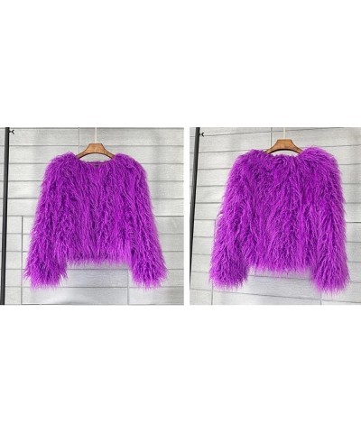 Vintage Women's Fluffy Faux Fur Jackets with Long Sleeve,Winter Warm Outwear Parka Coat Purple $17.58 Jackets