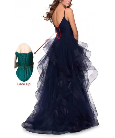 Tiered Tulle A Line Ball Wedding Gowns Spaghetti Straps V Neck Prom Dresses 2023 with Corset Back for Evening Formal Blue $52...