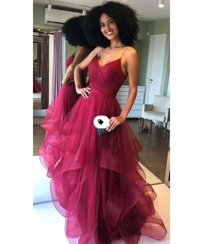 Tiered Tulle A Line Ball Wedding Gowns Spaghetti Straps V Neck Prom Dresses 2023 with Corset Back for Evening Formal Blue $52...