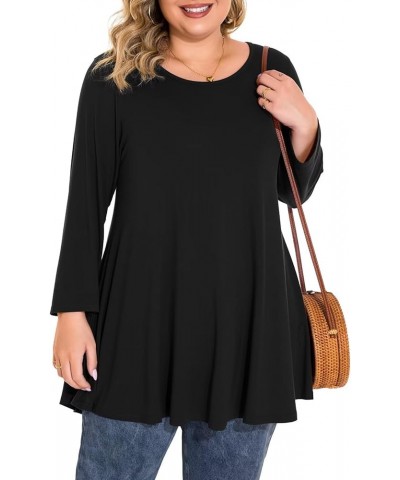 Plus Size Tops For Women 3/4 Sleeve Comfy Tunic For Leggings Loose Casual T-Shirt Black $13.74 Tops