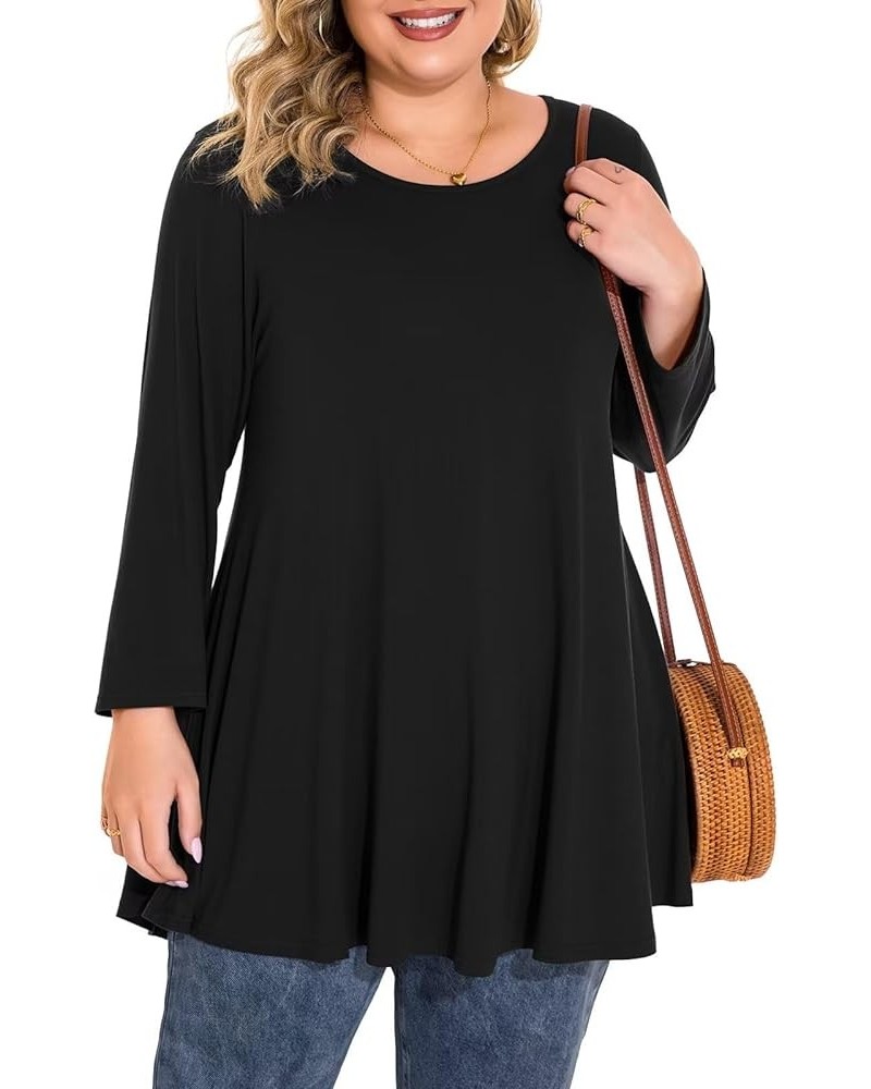 Plus Size Tops For Women 3/4 Sleeve Comfy Tunic For Leggings Loose Casual T-Shirt Black $13.74 Tops