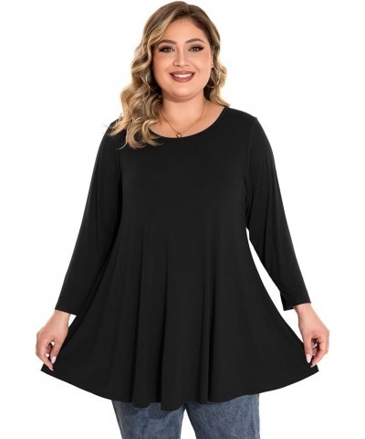 Plus Size Tops For Women 3/4 Sleeve Comfy Tunic For Leggings Loose Casual T-Shirt Black $13.74 Tops