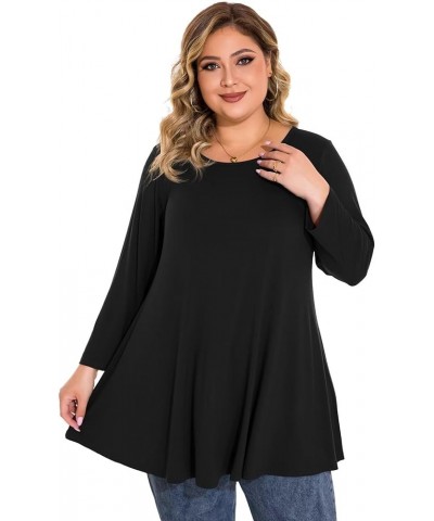 Plus Size Tops For Women 3/4 Sleeve Comfy Tunic For Leggings Loose Casual T-Shirt Black $13.74 Tops