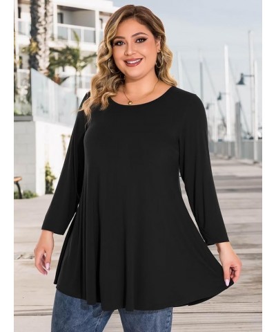 Plus Size Tops For Women 3/4 Sleeve Comfy Tunic For Leggings Loose Casual T-Shirt Black $13.74 Tops