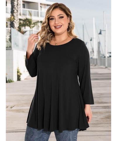 Plus Size Tops For Women 3/4 Sleeve Comfy Tunic For Leggings Loose Casual T-Shirt Black $13.74 Tops