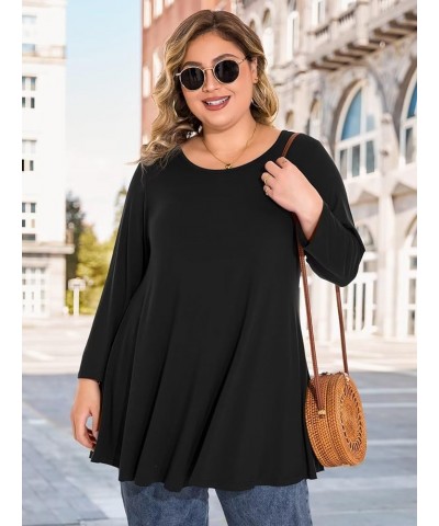 Plus Size Tops For Women 3/4 Sleeve Comfy Tunic For Leggings Loose Casual T-Shirt Black $13.74 Tops