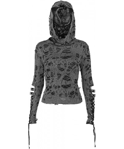 Gothic Crop Top Hoodie for Women Black Sexy Sweatshirt Goth Shirt Grey 4 $17.75 Hoodies & Sweatshirts