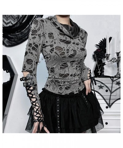 Gothic Crop Top Hoodie for Women Black Sexy Sweatshirt Goth Shirt Grey 4 $17.75 Hoodies & Sweatshirts