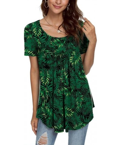 Women's 2024 Summer Short Sleeve Tunic Top Hide Belly Shirts Loose Comfy Blouse for Leggings Short Sleeve Big Green Leaf $12....