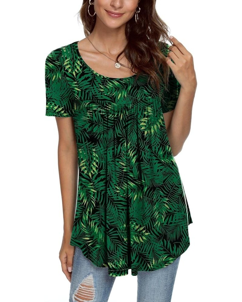 Women's 2024 Summer Short Sleeve Tunic Top Hide Belly Shirts Loose Comfy Blouse for Leggings Short Sleeve Big Green Leaf $12....