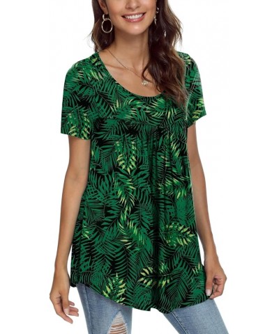 Women's 2024 Summer Short Sleeve Tunic Top Hide Belly Shirts Loose Comfy Blouse for Leggings Short Sleeve Big Green Leaf $12....