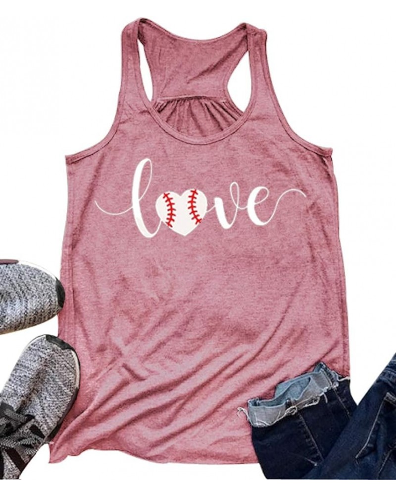 Love Baseball Mom Racerback Tank Tops Women Summer Casual Cute Sleeveless Shirts Tee Pink $12.75 Tanks