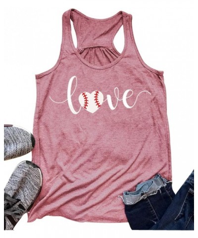 Love Baseball Mom Racerback Tank Tops Women Summer Casual Cute Sleeveless Shirts Tee Pink $12.75 Tanks