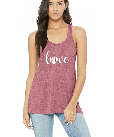 Love Baseball Mom Racerback Tank Tops Women Summer Casual Cute Sleeveless Shirts Tee Pink $12.75 Tanks