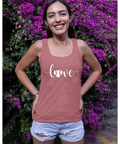 Love Baseball Mom Racerback Tank Tops Women Summer Casual Cute Sleeveless Shirts Tee Pink $12.75 Tanks