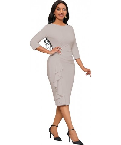 Church Dresses for Women 3/4 Sleeve Bodycon Ruffle Vintage Work Midi Pencil Dress 1apricot $26.54 Dresses