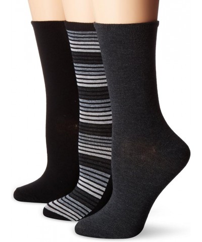 womens Flat Knit Crew Sock Striped-black/Grey $9.65 Socks