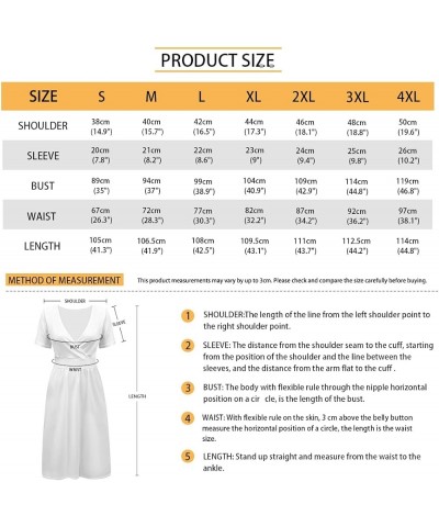 Womens Dresses Short Sleeve Wrap V Neck Sundresses Faux Wrap Party Dress Knee Length Party Wedding Guest Size S-4XL Cat Sunfl...