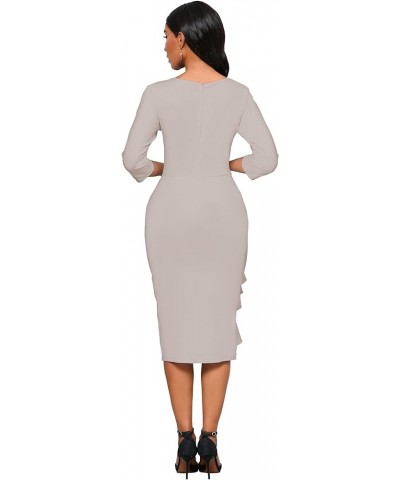 Church Dresses for Women 3/4 Sleeve Bodycon Ruffle Vintage Work Midi Pencil Dress 1apricot $26.54 Dresses