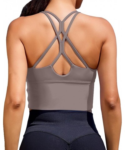 Women Sports Bras Longline Fitness Crop Tops Tank Gym Camisole Strappy Criss Cross Yoga Workout Running Shirts Iced Grey Spor...