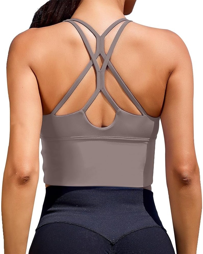 Women Sports Bras Longline Fitness Crop Tops Tank Gym Camisole Strappy Criss Cross Yoga Workout Running Shirts Iced Grey Spor...