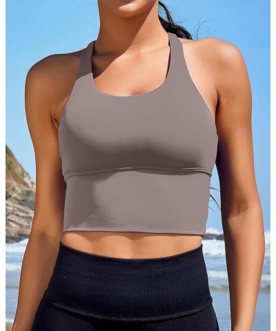 Women Sports Bras Longline Fitness Crop Tops Tank Gym Camisole Strappy Criss Cross Yoga Workout Running Shirts Iced Grey Spor...