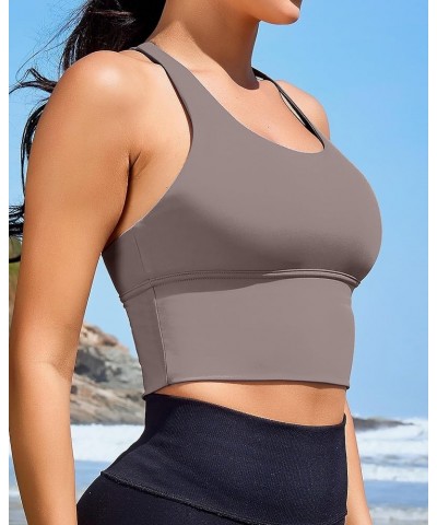 Women Sports Bras Longline Fitness Crop Tops Tank Gym Camisole Strappy Criss Cross Yoga Workout Running Shirts Iced Grey Spor...