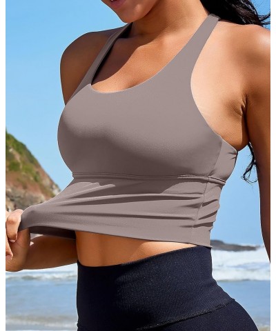 Women Sports Bras Longline Fitness Crop Tops Tank Gym Camisole Strappy Criss Cross Yoga Workout Running Shirts Iced Grey Spor...