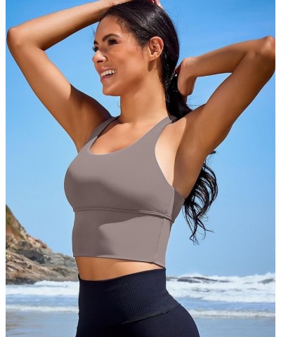 Women Sports Bras Longline Fitness Crop Tops Tank Gym Camisole Strappy Criss Cross Yoga Workout Running Shirts Iced Grey Spor...