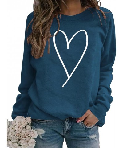 Womens Love Heart Printed Cute Graphic Shirt Crewneck Casual Pullover Cotton Loose Mother's Day Tops 02-blue and White $9.50 ...