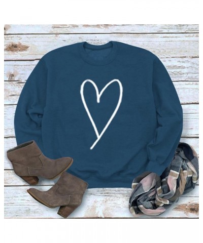 Womens Love Heart Printed Cute Graphic Shirt Crewneck Casual Pullover Cotton Loose Mother's Day Tops 02-blue and White $9.50 ...