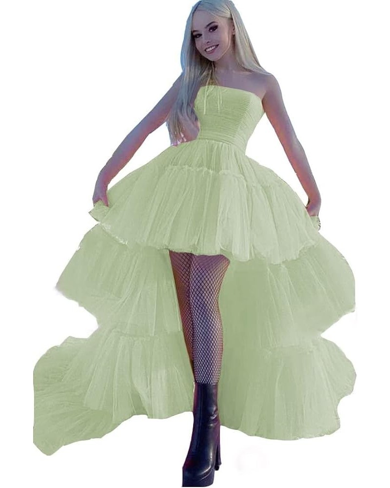 High Low Tulle Prom Dress for Women Long Tiered Ruffled Ball Gown Formal Party Dress Evening Gowns Sage Green $40.03 Dresses