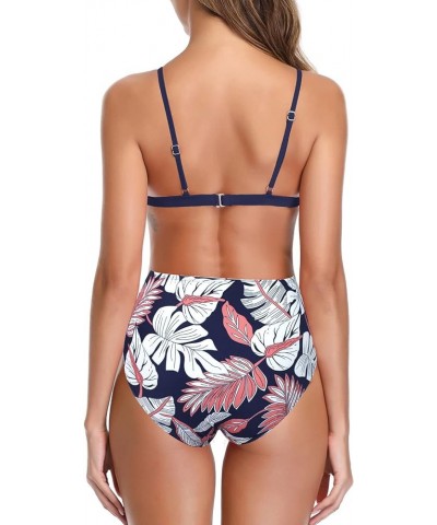 Women's Triangle Bikini Set Floral Printed Two Piece Swimsuit Padded Push Up Bathing Suit Deep Blue $16.43 Swimsuits