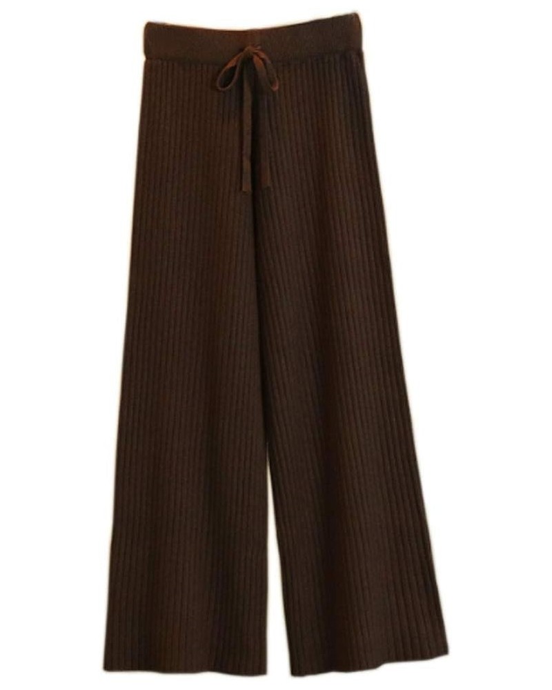 Women's Knit Elastic Waist Pull On Pants Cashmere Pants Thick Straight Pants Casual Wool Pants Brown $20.00 Pants