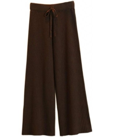 Women's Knit Elastic Waist Pull On Pants Cashmere Pants Thick Straight Pants Casual Wool Pants Brown $20.00 Pants