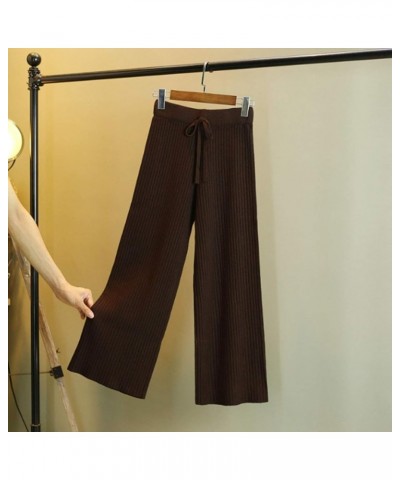 Women's Knit Elastic Waist Pull On Pants Cashmere Pants Thick Straight Pants Casual Wool Pants Brown $20.00 Pants