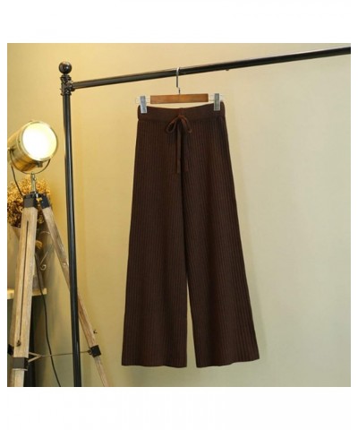 Women's Knit Elastic Waist Pull On Pants Cashmere Pants Thick Straight Pants Casual Wool Pants Brown $20.00 Pants