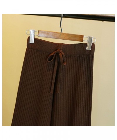 Women's Knit Elastic Waist Pull On Pants Cashmere Pants Thick Straight Pants Casual Wool Pants Brown $20.00 Pants