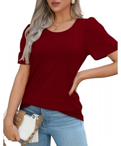 Womens T Shirts Short Sleeve Pleated Dressy Casual Scooped Neck Summer Tops Blouses 04-wine Red $15.65 T-Shirts