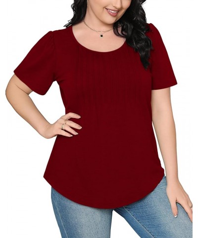 Womens T Shirts Short Sleeve Pleated Dressy Casual Scooped Neck Summer Tops Blouses 04-wine Red $15.65 T-Shirts